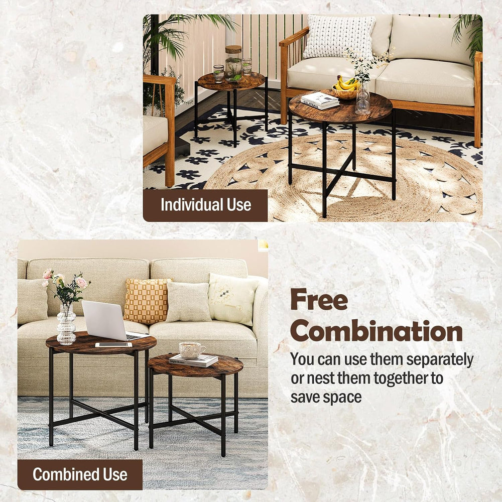 GOFLAME Nesting Coffee Table Set of 2, Round Coffee Tables with Wood Tabletop...
