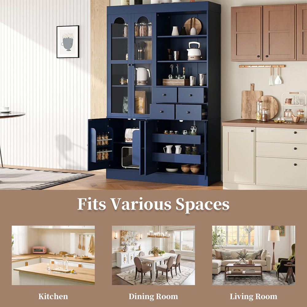 Merax 75" Tall Kitchen Pantry Storage Cabinet with Glass Door, Kitchen H...
