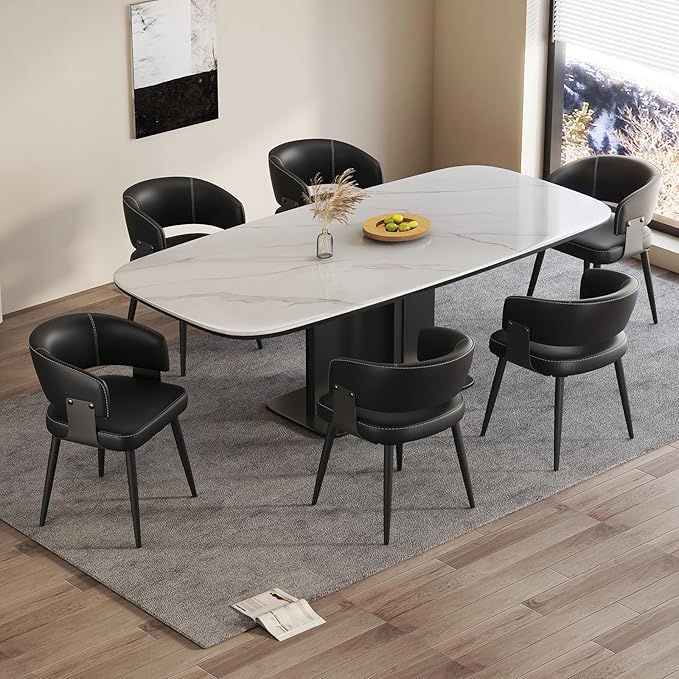 Modern Dining Chairs Set of 6, Upholstered Faux Leather Kitchen Side Chairs with Curved Open Back, Easy Assembly for Dining Room, Restaurant, Cafe, Black