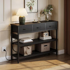 Lulive 2 Pack Entryway Table with Outlets, 3 Fabric Drawers, 43in | 43.3"W x 11.8"D entry table with 2 outlets, 2 USB ports, swappable plug side, adjustable feet and anti-tip kit.