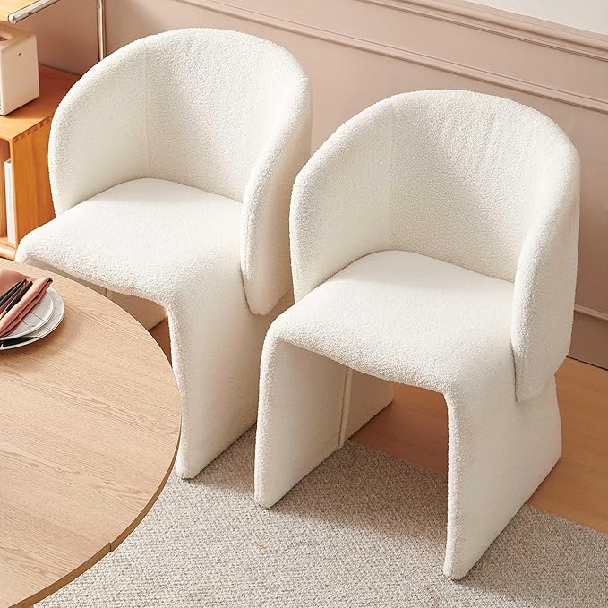 NORDICANA Barrel Dining Room Chairs with Arms, Faux Fur Accent Chairs Set of 4, for Kitchen, Living Room, Upholstered Armchairs, Off-White