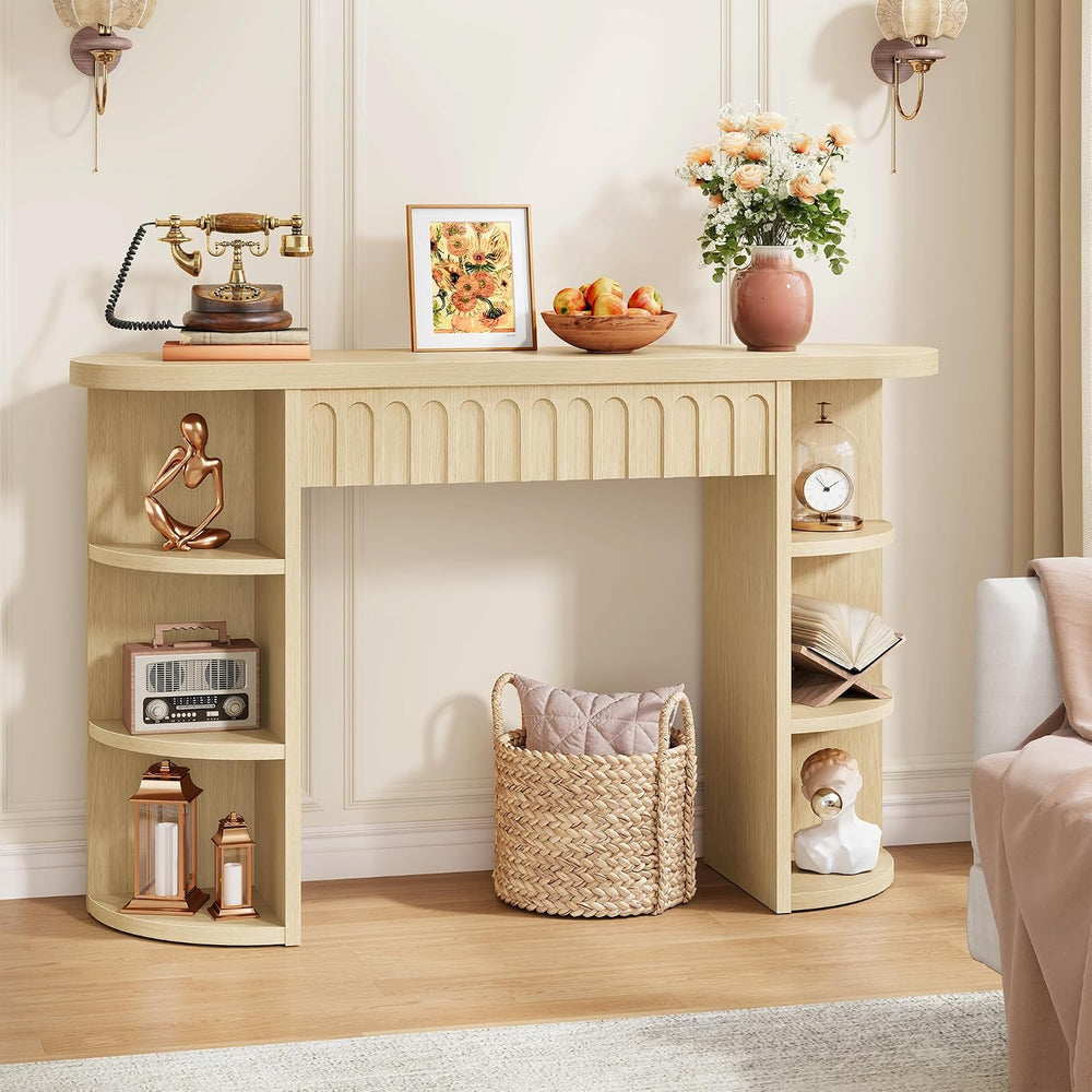 Hoctieon Fluted Console Table with Storage, Entryway Table with Side Storage ...