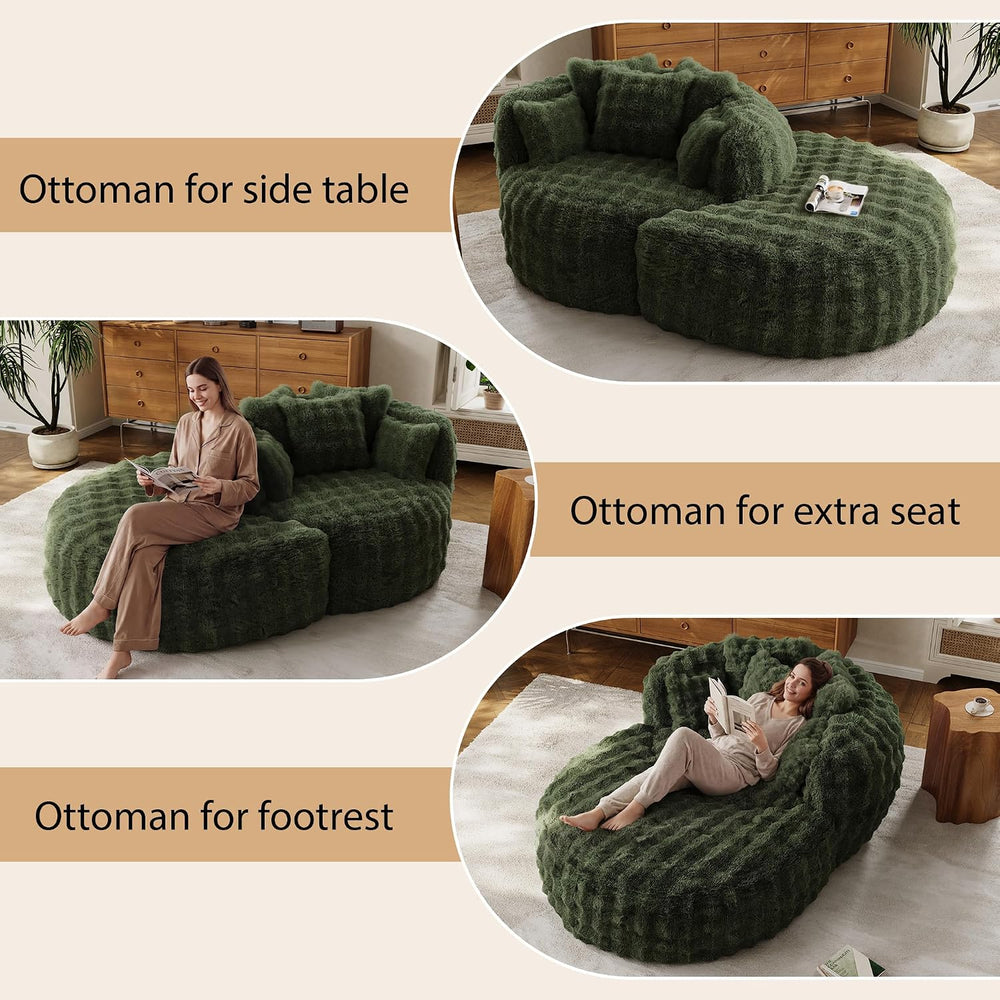 55" W x 75" D Oversized Chaise Lounge Chair Indoor with Ottoman,Gre...