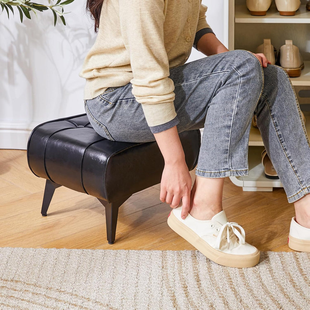 YMYNY Ottoman, Foot Stool with Metal Legs, Faux Leather Stool, Pouf Couch Sto...