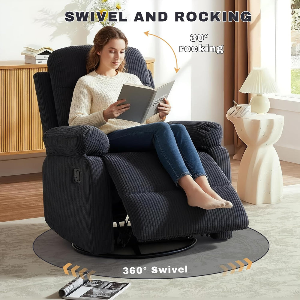 Rocking Recliner Chair,Modern Swivel Glider Recliner Chair,Corduroy Fabric Up...