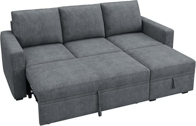 HONBAY Modular Sectional Sleeper Sofa with Pull Out Bed, L Shaped Sofa with Storage, Modular Sectional Couches for Living Room, Bluish Grey