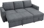 HONBAY Modular Sectional Sleeper Sofa with Pull Out Bed, L Shaped Sofa with Storage, Modular Sectional Couches for Living Room, Bluish Grey