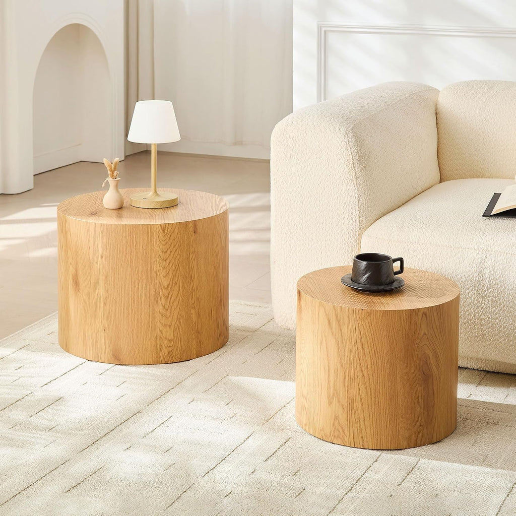 WILLIAMSPACE Round Nesting Coffee Table Set of 2, Modern Wooden Coffee Tables Circle Center Table for Small Space Accent End Side Table for Living Room Bedroom, No Assembling (Natural)