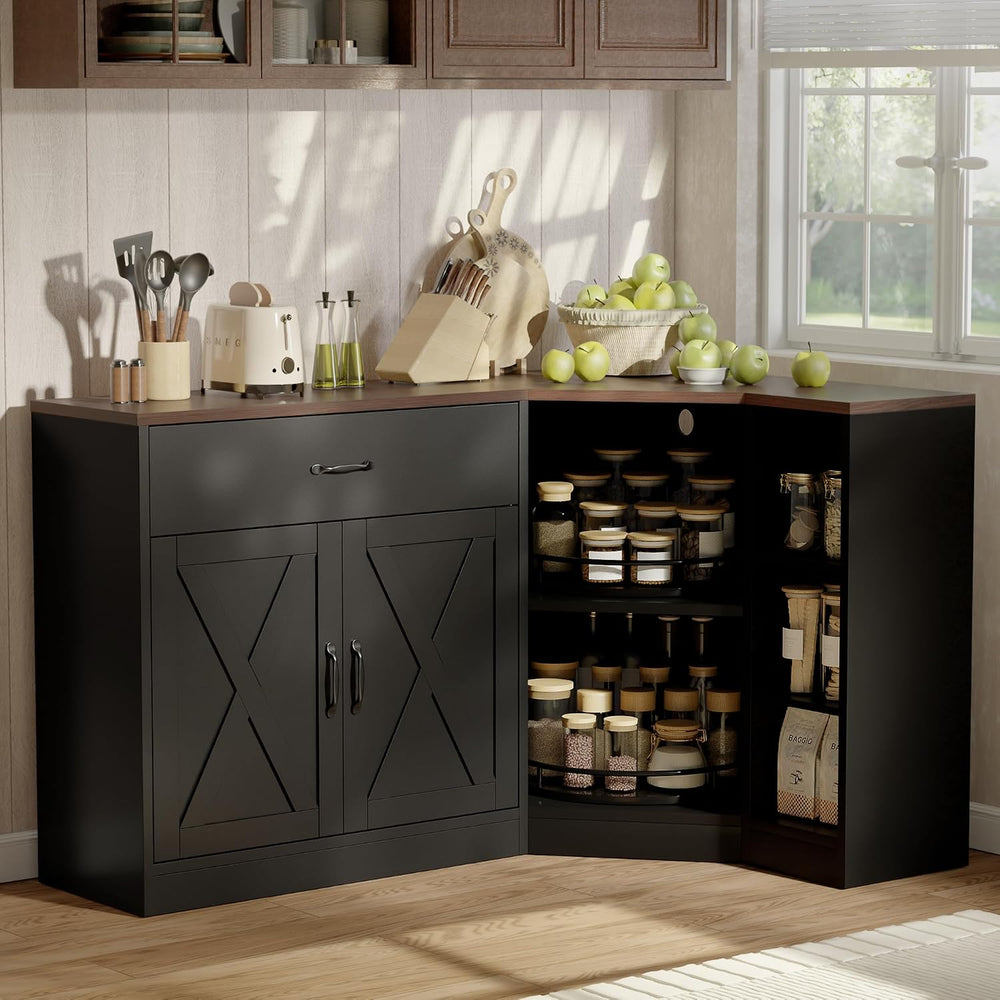Corner Cabinet w/Charging Station, Kitchen Pantry w/Lazy Susan Turntable | Fa...