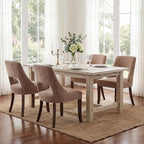 UVV Wooden Dining Chairs Set of 2, Mid Century Modern Upholstered Dining Room Chair Kitchen Chairs, Chenille Dinner Chair with Solid Wood Legs for Kitchen Dining Room, Khaki
