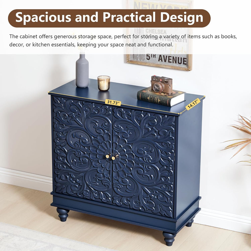 weselon Accent Cabinet with 2 Doors, Luxury Carving Board Storage Sideboard w...