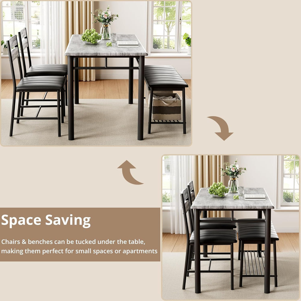 IRONCK Dining Table Set for 4, Kitchen Table with Upholstered Bench and 2 Cha...