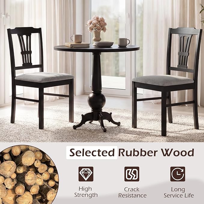 Giantex Wooden Dining Chairs Set of 2, Upholstered Kitchen Chairs with Solid Rubber Wood Frame, Hollowed Backrest & Soft Padded Seat, Armless Dining Chairs for Kitchen, Dining Room, Black & Gray