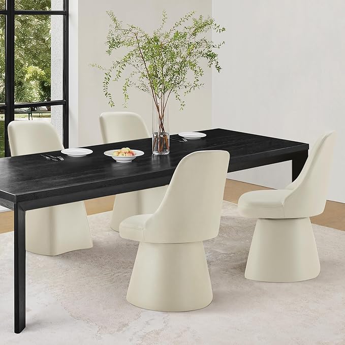 Swivel Dining Chairs Set of 4, Upholstered Mid Century Modern Deskchair with High Back, Faux Leather Kitchen Chairs for Dining Room, Bedroom, Dressing Room, Cream