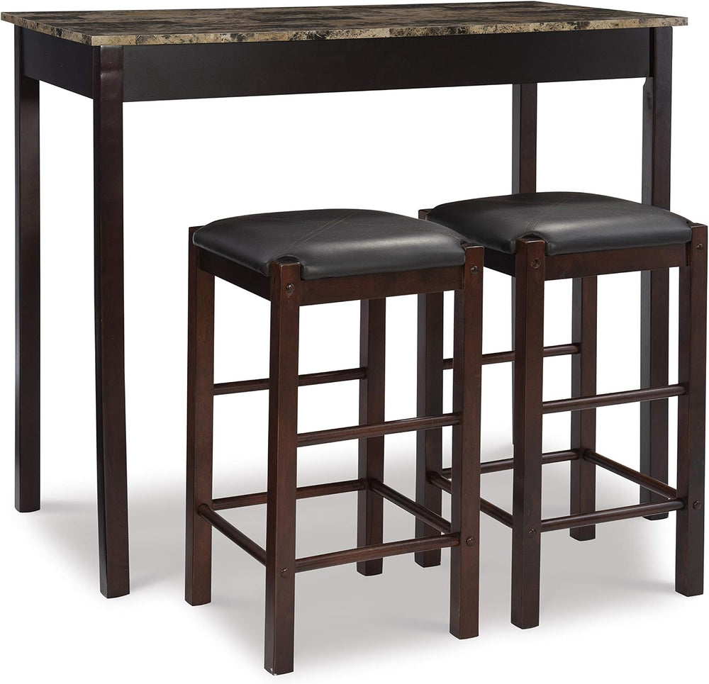 Linon Brown 3-Piece Table Faux Marble Tavern Set, 42" w x 22.25" d ...