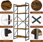 Shintenchi 5 Tiers Bookshelf, Classically Tall Bookcase Shelf, Industrial Book Rack, Modern Book Holder in Bedroom/Living Room/Home/Office, Storage Rack Shelves for Books/Movies-Rustic Brown
