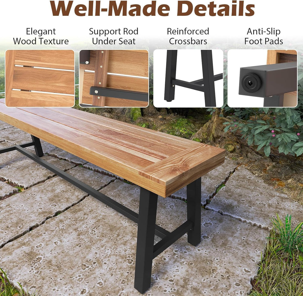 Byroce 63” Acacia Wood Entryway Bench, Rustic Dining Bench with 3-Person Thic...