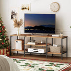 HOOBRO TV Stand with Power Outlets to 65 Inches, TV Console Table with Open Storage Shelves, Industrial Media Entertainment Center for Living Room Bedroom, Rustic Brown and Black BF40DS01