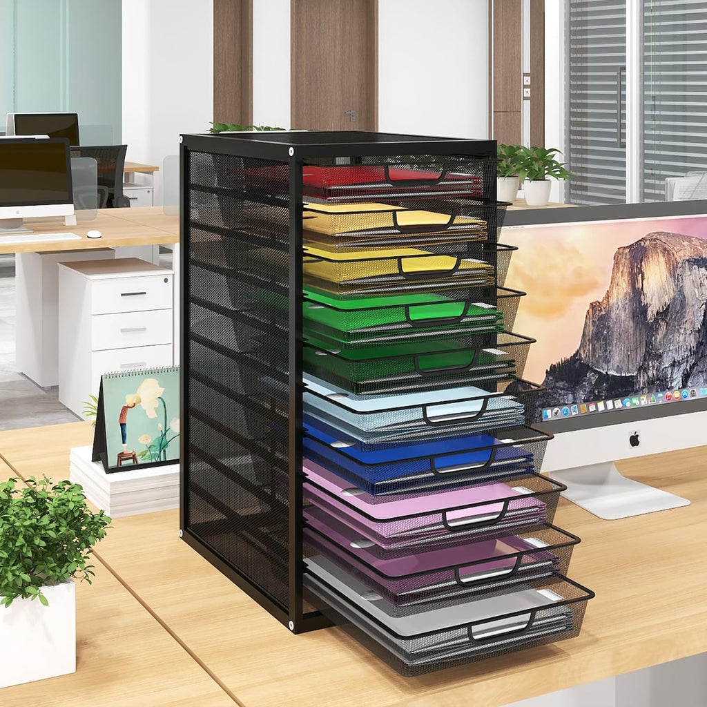 Natwind Mesh file organizer 10 drawers, Office Supplies Desktop Organizers and Accessories Stationery Storage, Paper Letter Tray, File Binder Organizer for Home Office School,Black