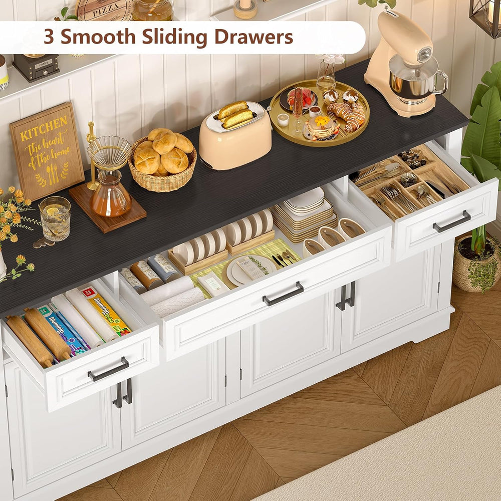 usikey 59” Large Buffet Cabinet with 4 Doors and 3 Drawers, Buffet Sideboard ...