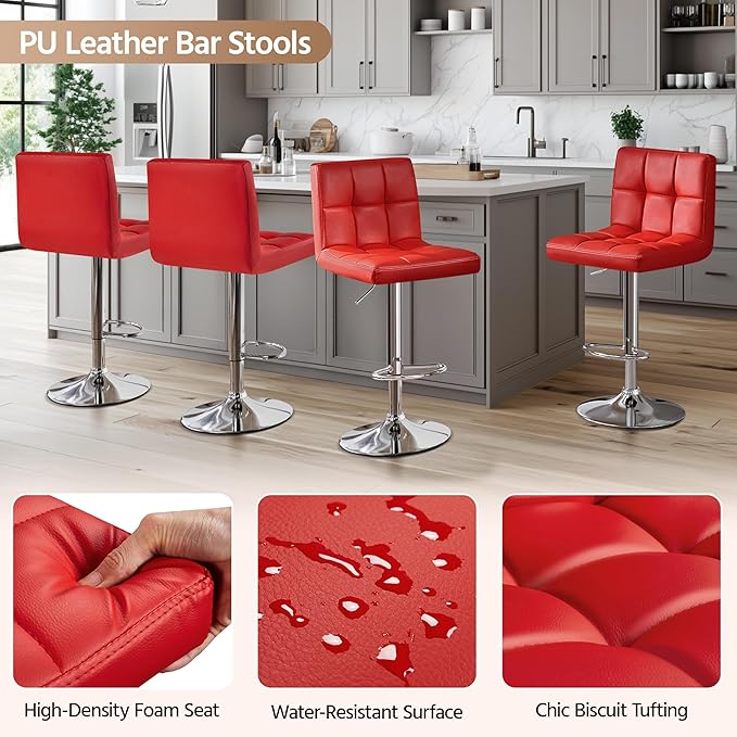 Yaheetech Bar Stools Set of 2, Adjustable PU Leather Swivel Barstools, Modern...