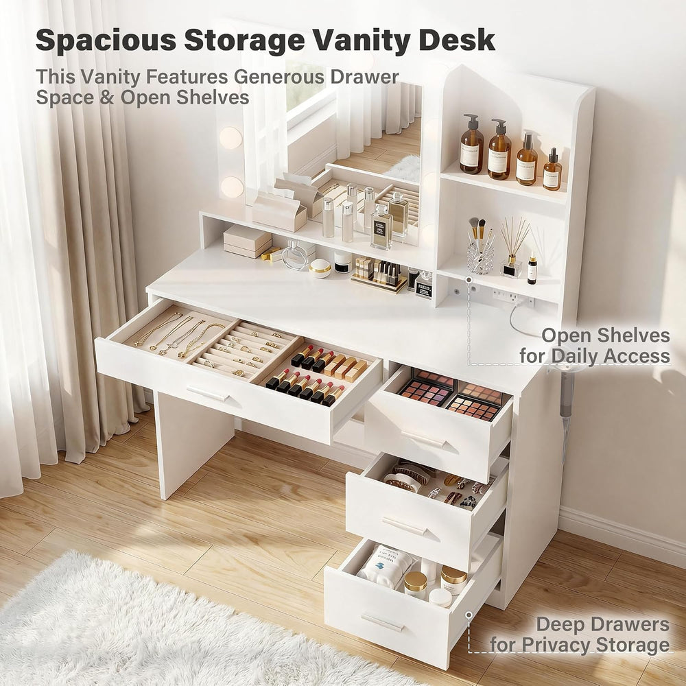 YESHOMY 39 Inch Vanity Desk with Mirror and LED Lights, Modern White | Makeup...