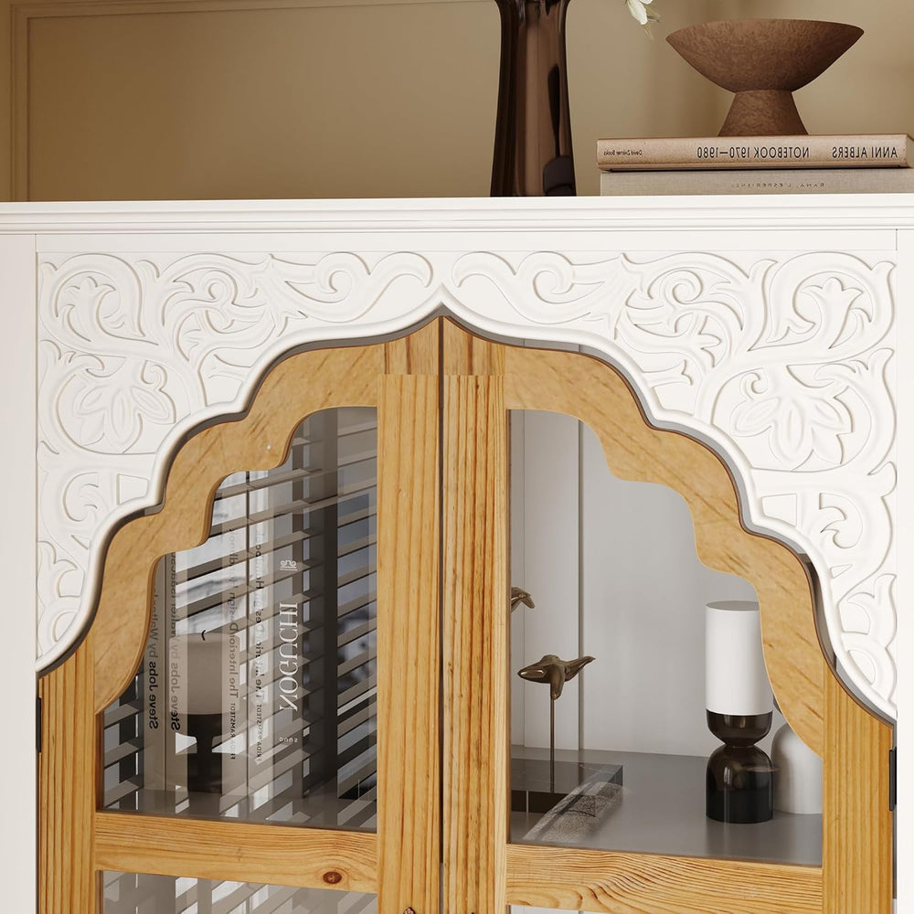 70.9" H Tall Kitchen Pantry with Glass Doors, Shelves & Drawer, Curi...