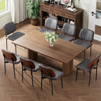 Dining Chairs Set of 4, Mid-Century Modern Upholstered PU Leather Chairs with Walnut Back and Metal Legs Adjustable Feet for Kitchen Dining Room, Dark Gray Shell Strips