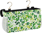 Bright Green Clover St. Patrick Bedside Caddy for Dorm Bed Bedside Hanging Caddy Bag Iron Frame Storage Organizer Pocket for Bunk Home College Hospital Beds 2 Hooks