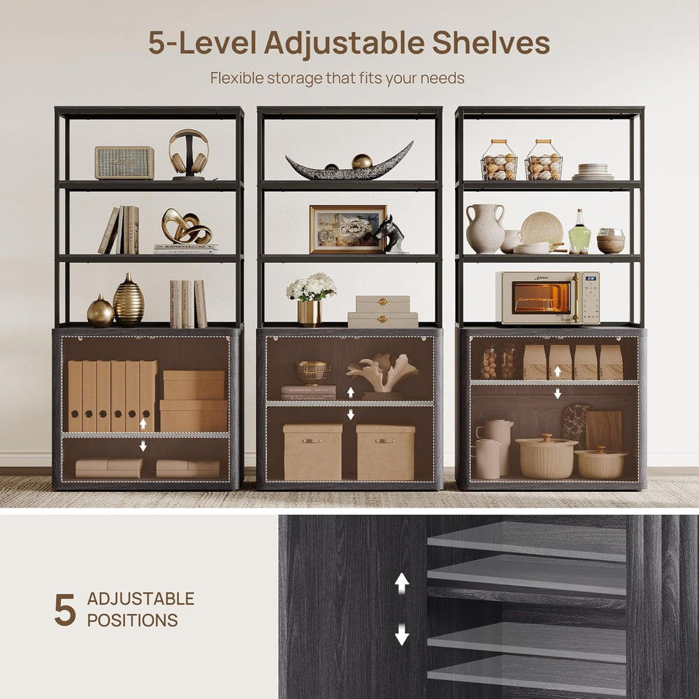 SICOTAS 71" Tall Book Shelf with Doors 5 Tier Bookshelf Bookcase