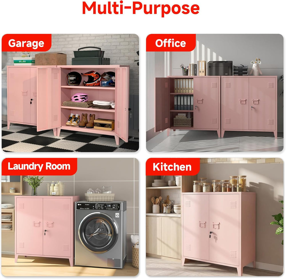 Locking Storage Cabinet Garage Metal Storage Cabinet with 2 Adjustable Shelve...