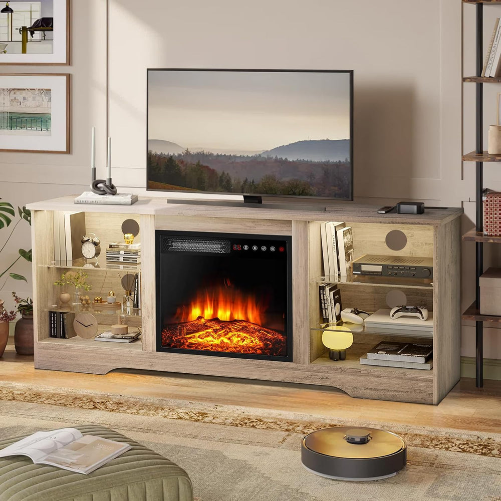 LEMBERI 58" Fireplace TV Stand for TVs up to 65", Gray | 18" e...