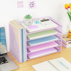 OPNICE 5-Tier Paper Organizer with Magazine Holder, Desk Organizers and Accessories, Office Desk Accessories & Workspace Organizers, Desktop File Organizer for Office Supplies Storage, Purple
