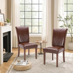 Parsons Dining Chairs Set of 6, Upholstered Nailhead PU Leather Dining Room Kitchen Side Chair with Thick Cushions and Wood Legs, Light Brown
