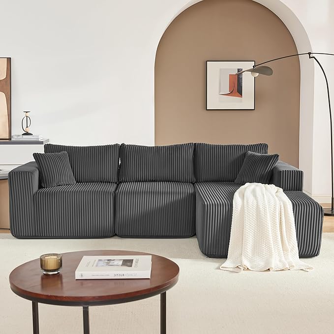 97" Modular Sectional Sofa, L-Shaped Boneless Couch with Deep Seat, Cozy Cloud Couch Sectional with Convertible Ottoman, Modern Sectional Couches for Living Room（ Grey）