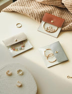 6 Pcs Jewelry Bags Clear Mini Pouch Small Jewelry Pouches for Traveling Leather Portable Travel Jewelry Organizer and Storage Bag for Earrings, Necklace, Beige