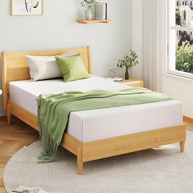 Twin XL Memory Foam Mattress, 6 Inch Bed Mattress in a Box with Cooling Green Tea Gel, Relieve Pressure with Medium Support, CertiPUR-US Certified, 80''L x 38''W, White