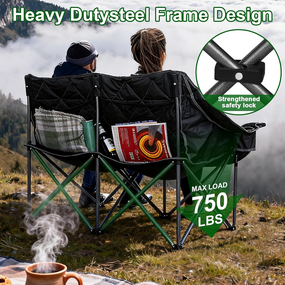 Double Camping Chair for 2 Persons, Oversized Folding Loveseat Camping Chair ...