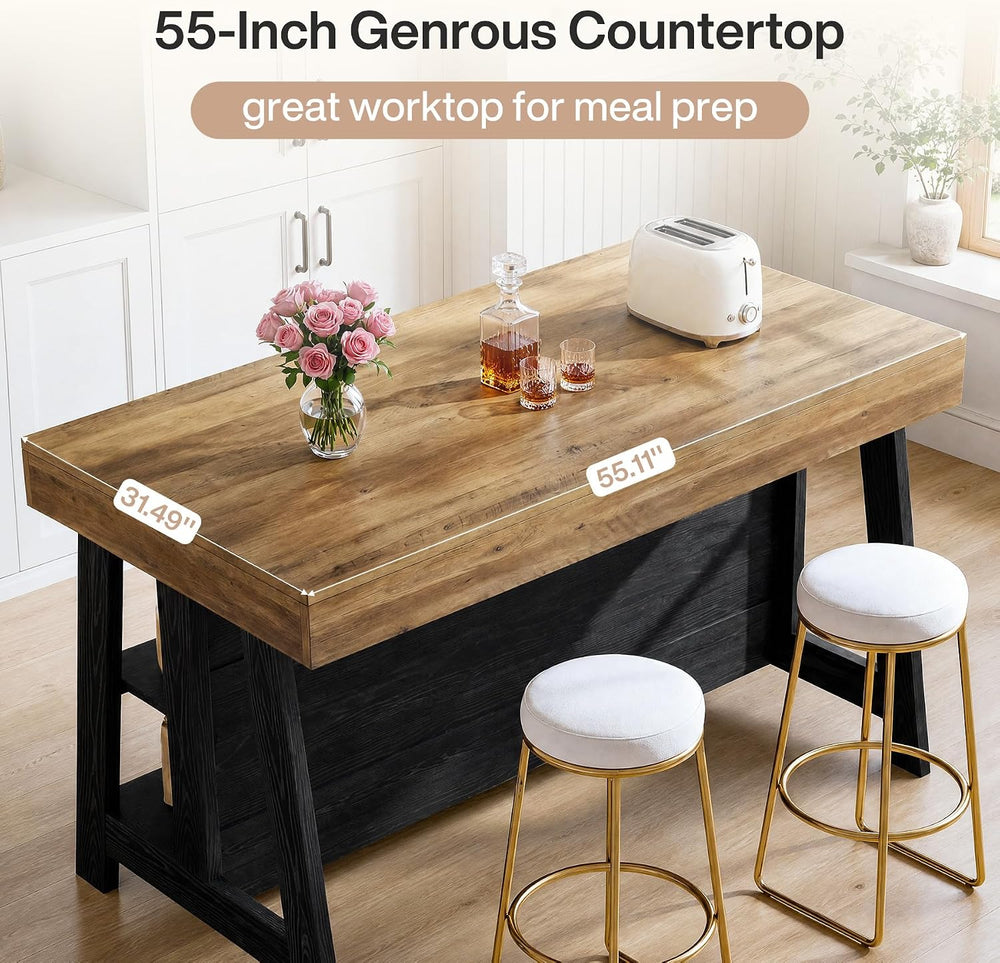 Tribesigns 55-Inch Kitchen Island with Storage, Farmhouse Island Table | 35.4...