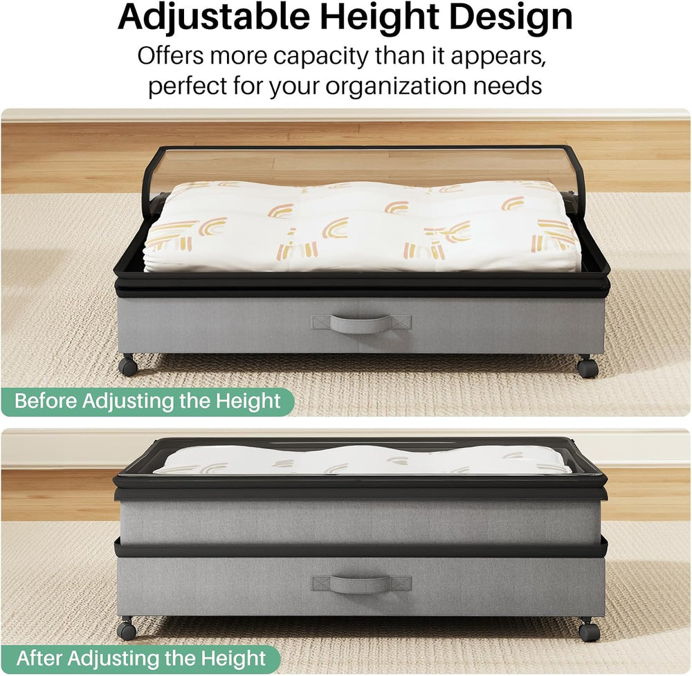Kitstorack Under Bed Storage with Wheels 2Pack Height-adjustable Under Bed St...