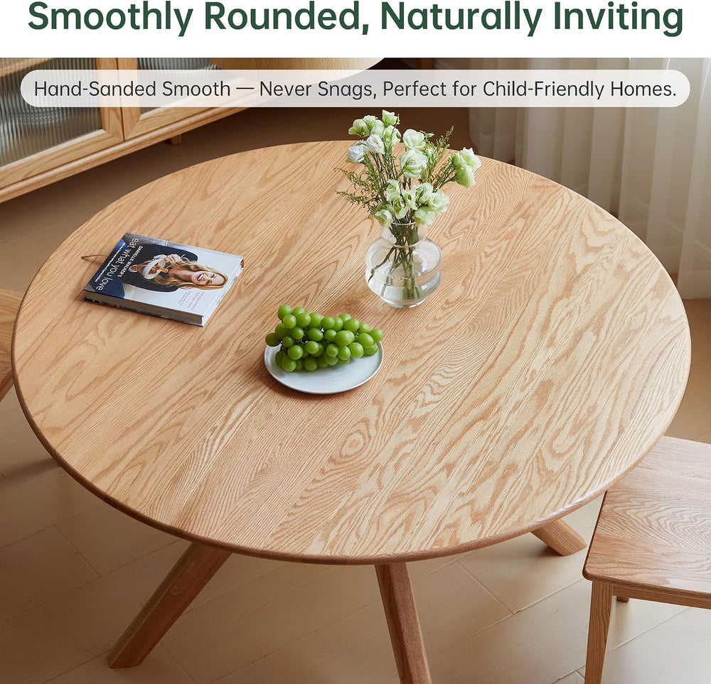 YESWOOD 43.3’’ Solid Wood Round Dining Table for 4, Oak Rustic Kitchen Table ...