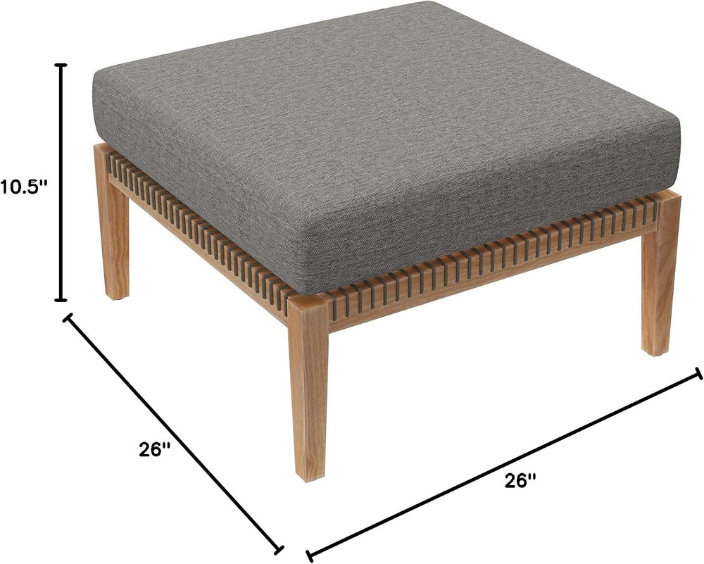 Modway Clearwater Outdoor Patio Teak Wood Ottoman in Gray Graphite
