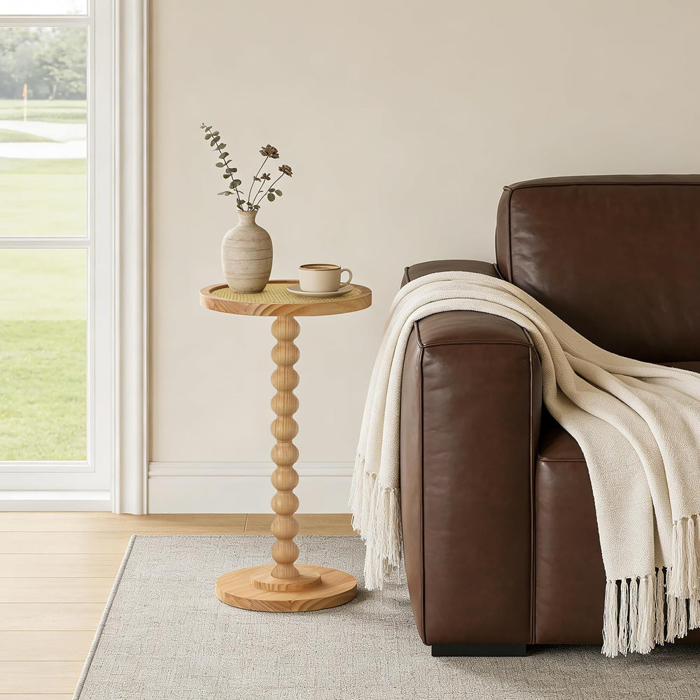 COVLON Solid Wood Drink Table, Small Pedestal Side Table for Small Spaces, Ro...
