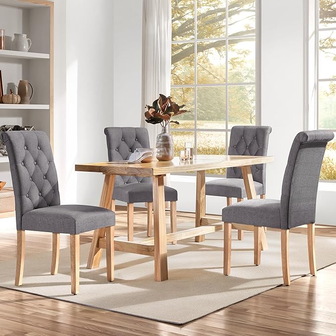 Yaheetech Dining Chairs Set of 4 Fabric Upholstered Button Tufted Kitchen Cha...
