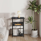 DALEMHOME Record Player Stand with Charging Station, 3-Tier Side Table for 100 Vinyl Storage, End Table for Living Room, Bedroom, Black HKET1002BK