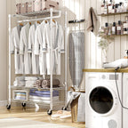 Heavy Duty Rolling Garment Rack 3 Tiers Adjustable Wire Shelving Clothes Rack with Rods and Side Hooks,Storage Closet Clothing Rack with Wheels White 15.7" D x 29.5" W x 74.5" H