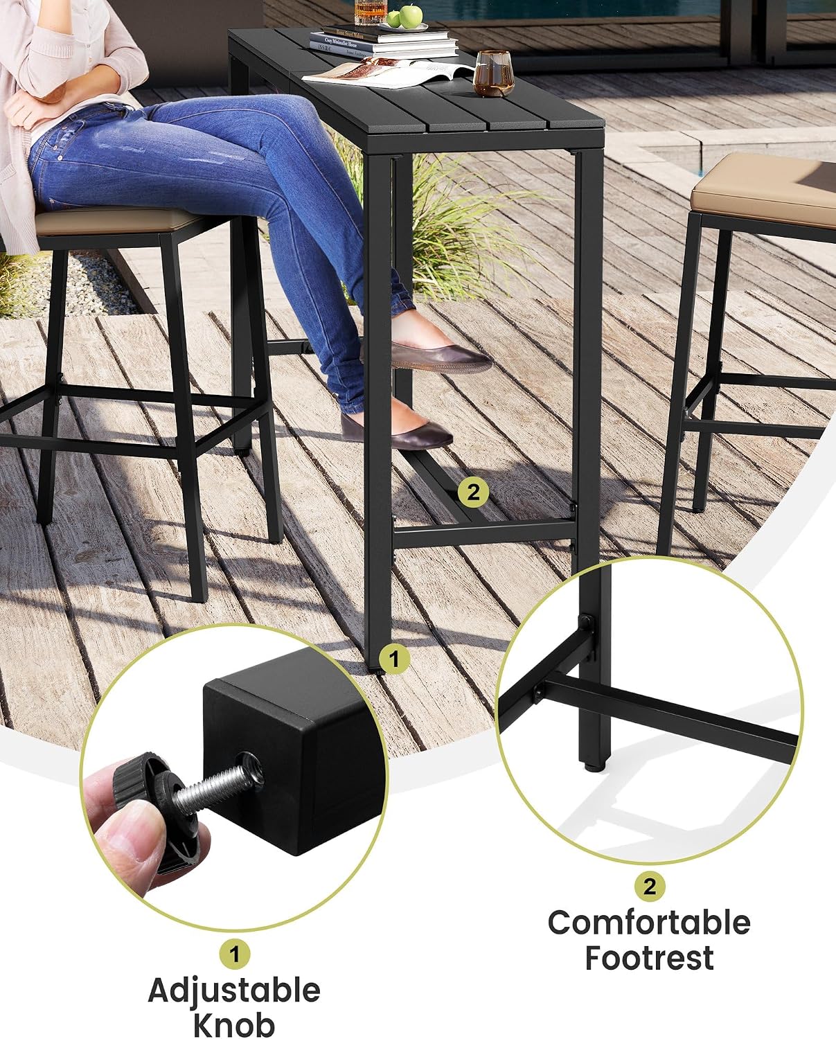 Outdoor Bar Table, 63" Rectangular Pub Table with Waterproof Top | 63" Waterproof Tabletop, Easy to Clean, Sturdy Rust-proof Frame, Versatile for Balcony, Garden, Backyard, Patio.