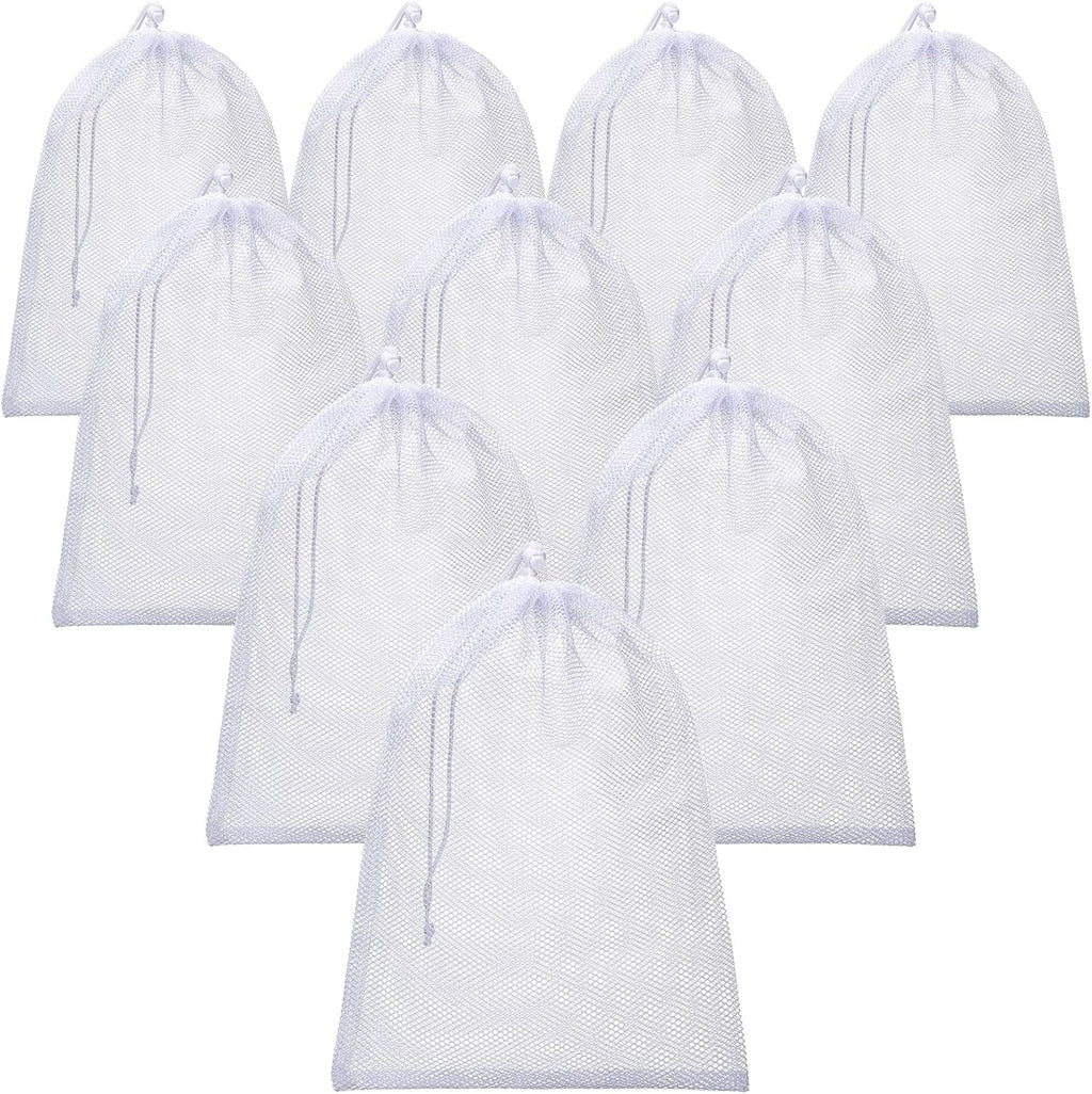 TecUnite 10 Pcs Mesh Bags Drawstring Laundry Bags Large Nylon Mesh Gift Dishwasher Bag with Sliding Drawstring for Kitchen Jewelry Gifts Wedding Favor Home(5.5 x 7.5 Inch,White)