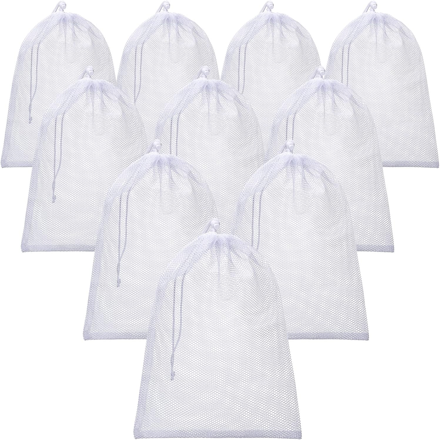 TecUnite 10 Pcs Mesh Bags Drawstring Laundry Bags Large Nylon Mesh Gift Dishwasher Bag with Sliding Drawstring for Kitchen Jewelry Gifts Wedding Favor Home(5.5 x 7.5 Inch,White)
