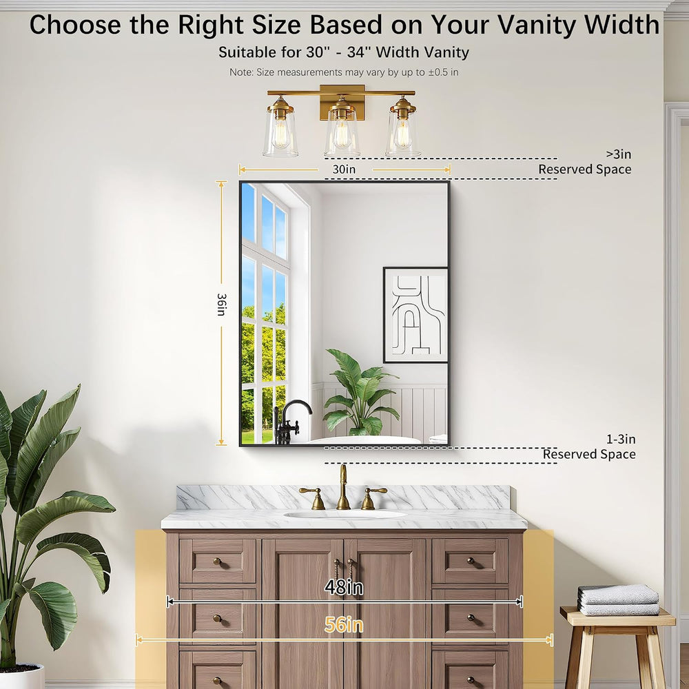 DESBING Black Bathroom Mirror for Wall, 30x36 Inch Rectangle Mirrors with Met...